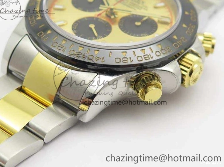1230 FlexibleFit Daytona SS YG Ceramic Bezel JH Best Edition Gold Dial On SS YG Bracelet A 3528